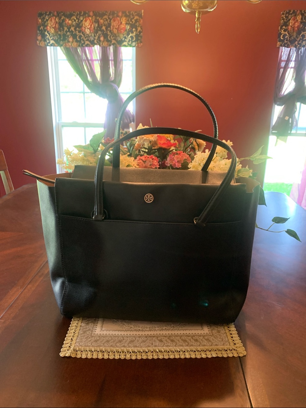 Tory Burch Black Leather Double-Handle Tote